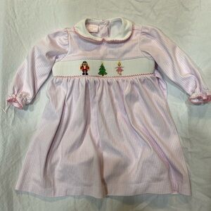 Petit Bebe Plaid Christmas Pink & White Dress. Nutcracker Christmas Tree. 18m